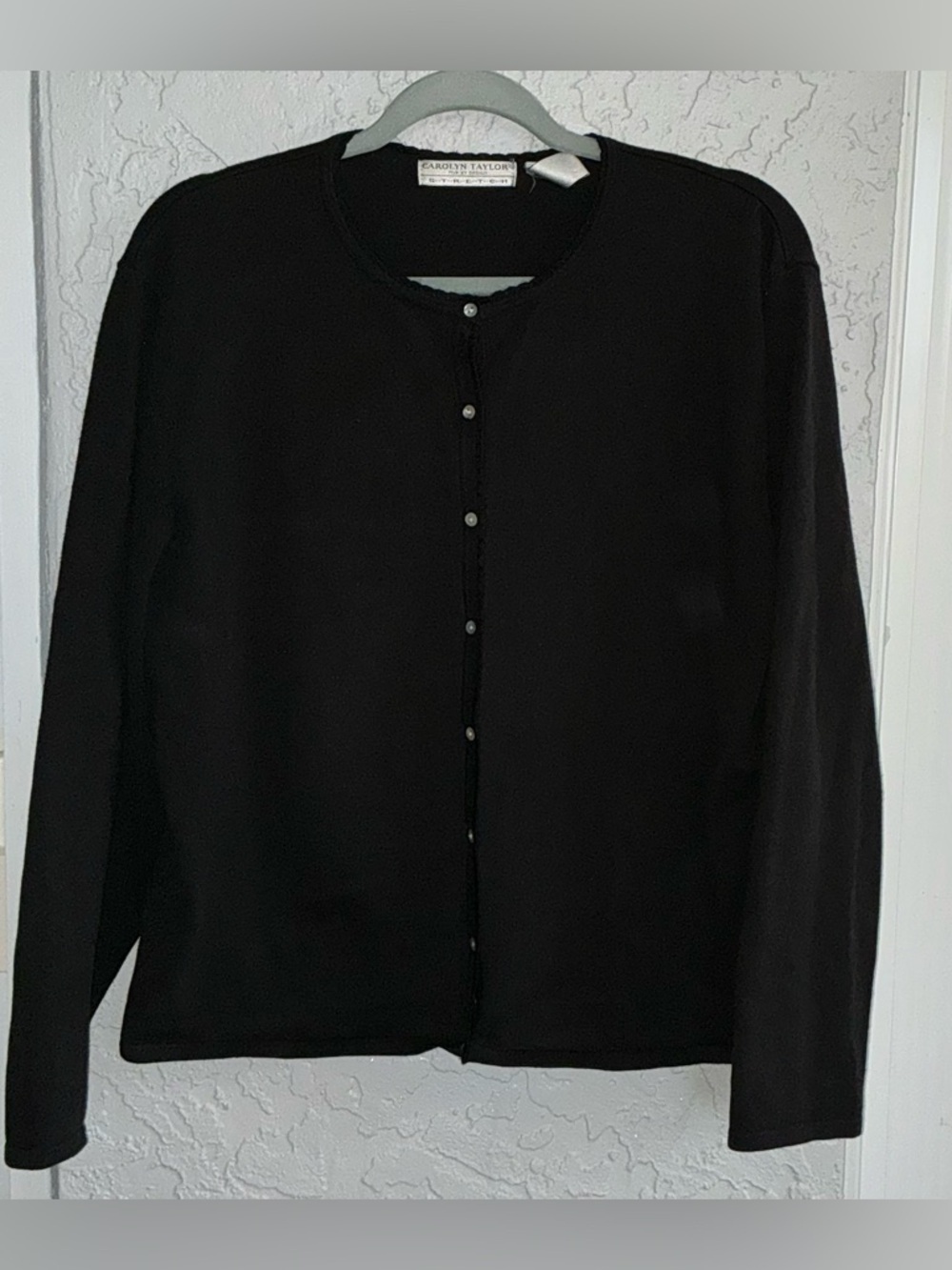 Carolyn Taylor Black Crewneck Button Cardigan